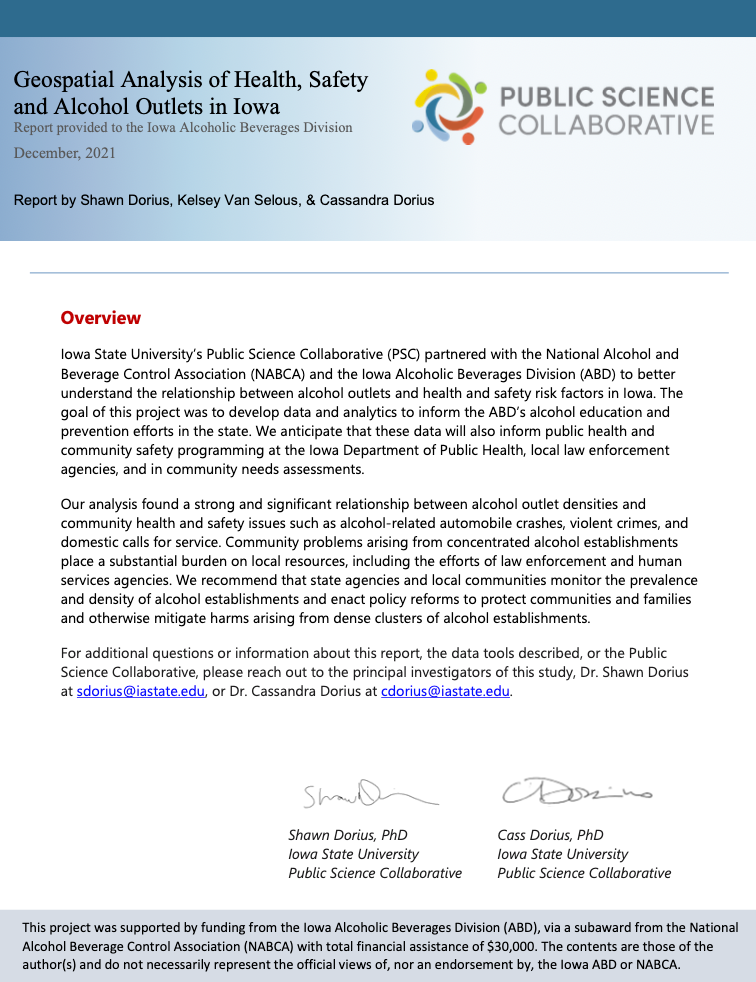 Geospatial Analysis of Health, Safety, and Alcohol Outlets in Iowa report cover