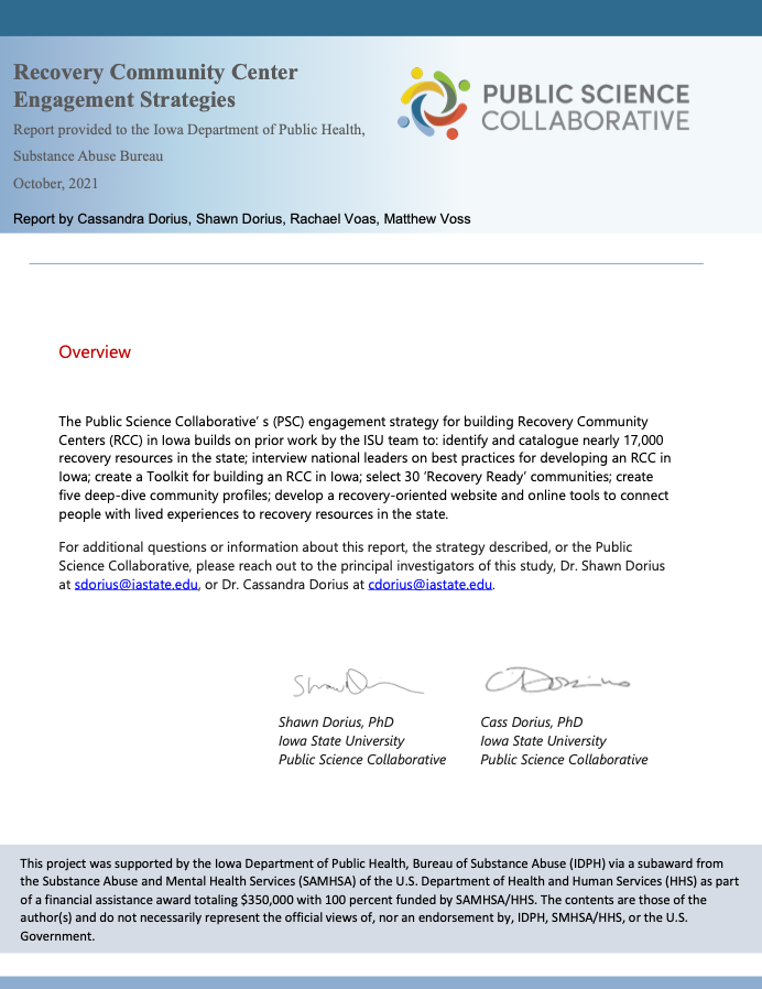 Recovery Community Center Engagement Strategies report cover