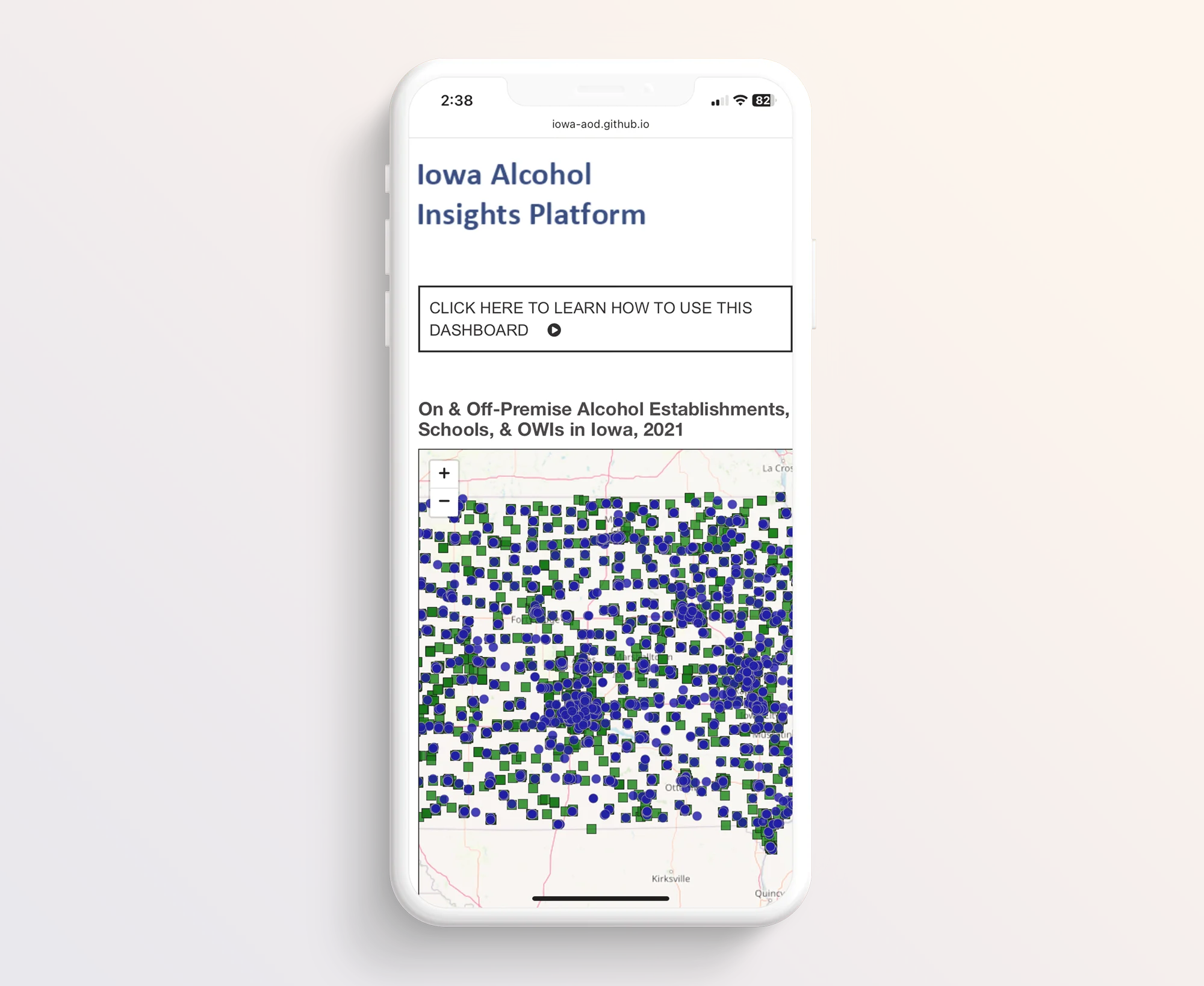 Mobile phone version of Iowa Alcohol Insights platform website