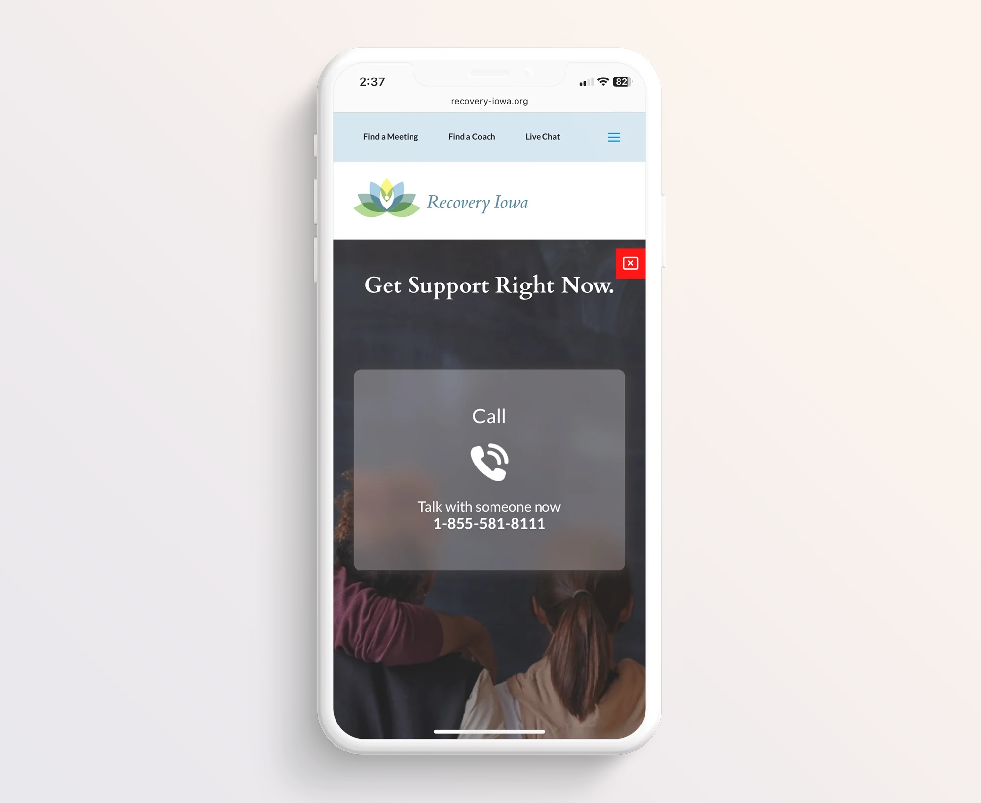 Mobile phone version of Recovery Iowa website