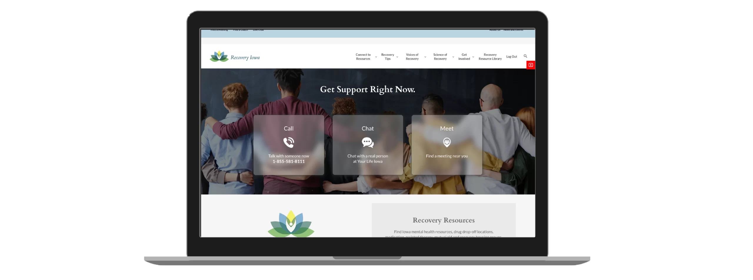 Laptop displaying Recovery Iowa website