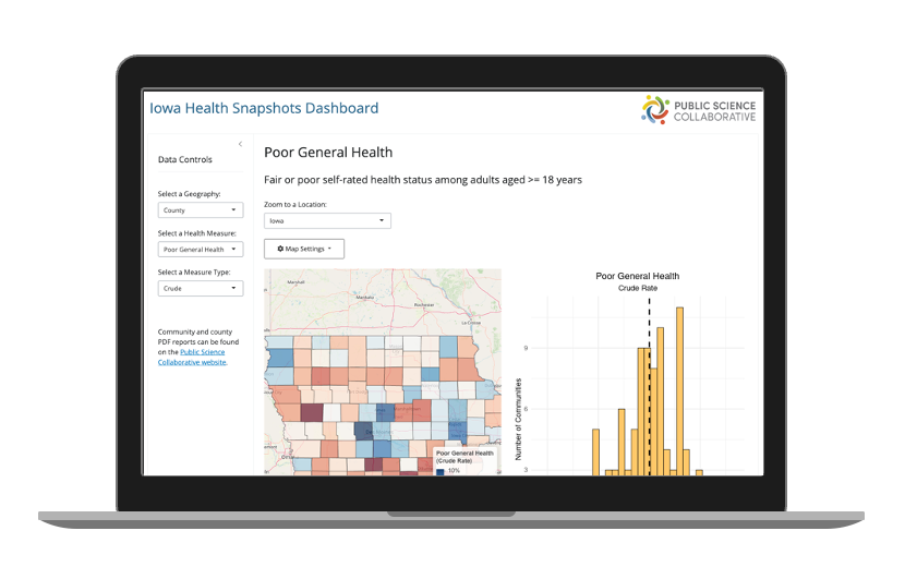 Desktop view of Iowa health snapshot dashboard