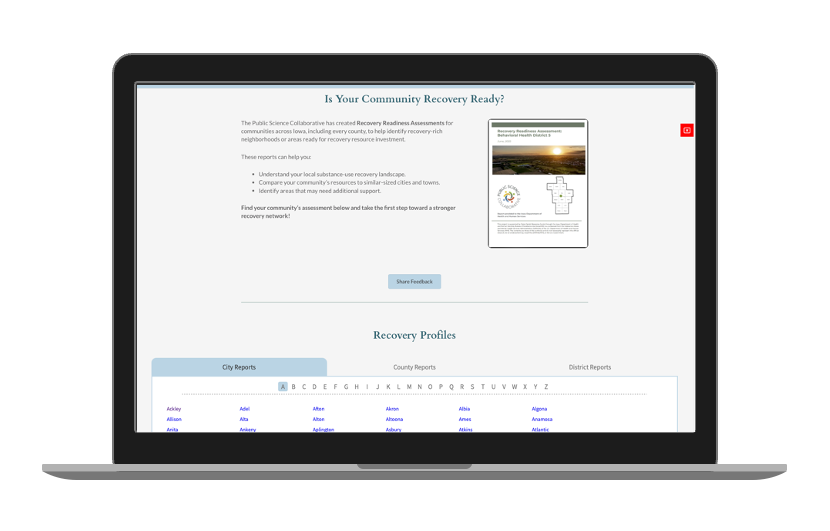 Desktop view of recovery readiness assessments