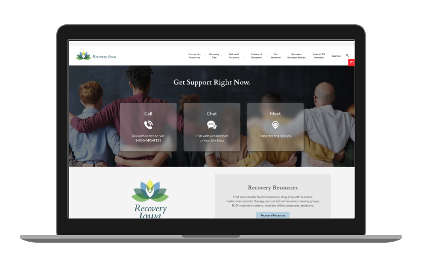 Desktop view of the Recovery Iowa website homepage
