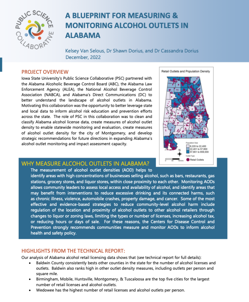 A Blueprint for Measuring & Monitoring Alcohol Outlets in Alabama report cover