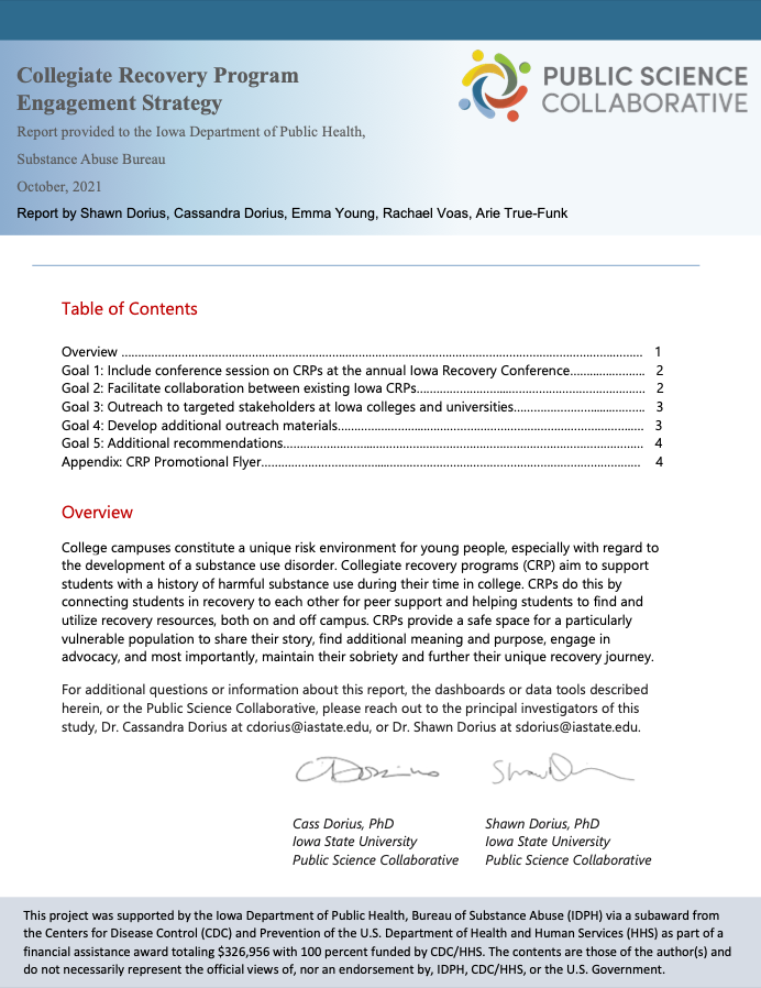 Collegiate Recovery Program Engagement Strategy report cover