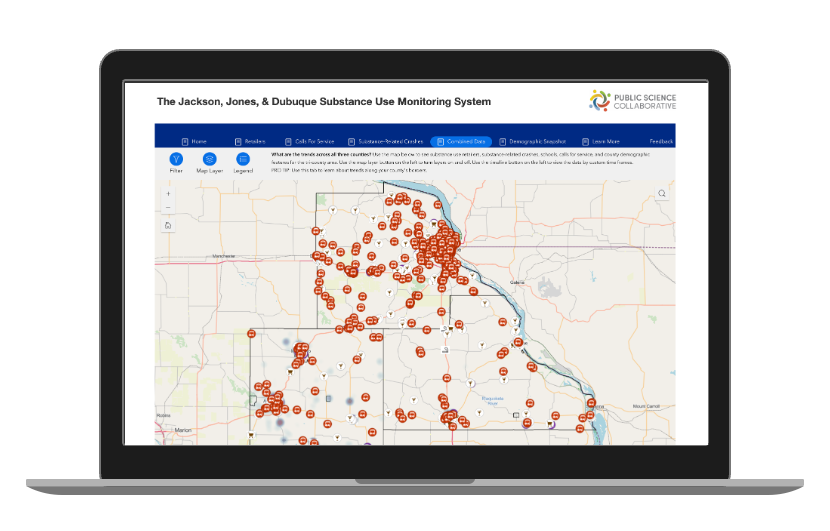 Jackson, Jones, Dubuque substance use system in desktop view