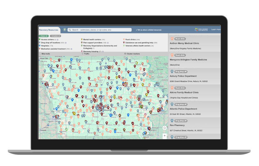 Recovery Resource Finder dashboard