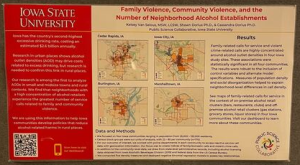ISU research poster titled Family Violence, Community Violence, and the Number of Neighborhood Alcohol Establishments