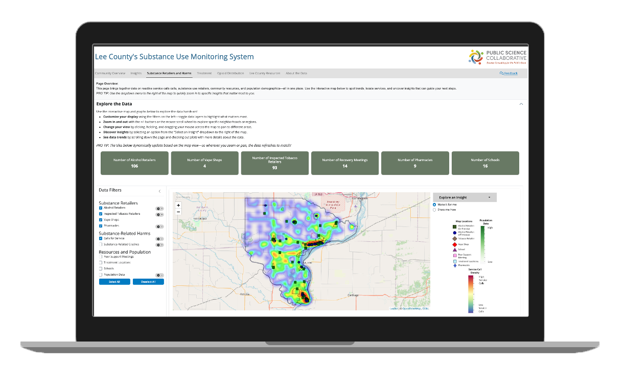 Lee County Substance Use Monitoring System screen capture
