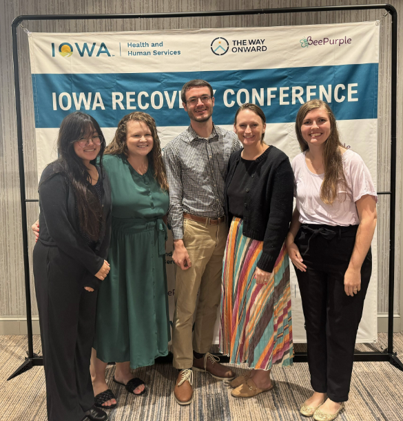 PSC Staff at the Iowa Recovery Conference. Starting from left to right: Elizabeth Phan, Mackenzie Johnson, Matthew Voss, Kelsey Van Selous, and Anne Hlavacek