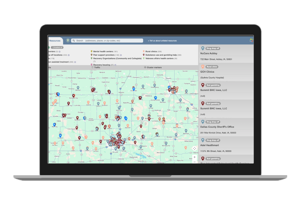 Recovery Resources Finder dashboard