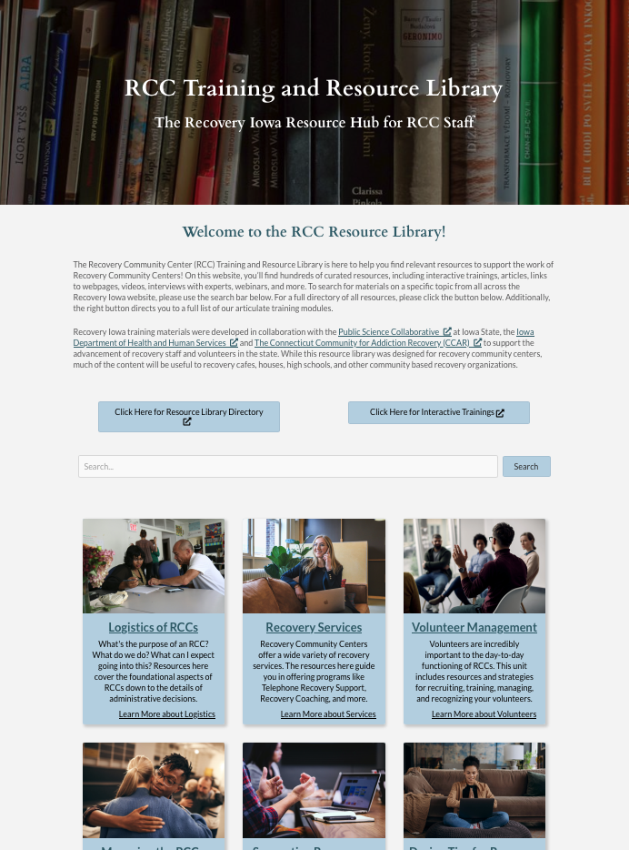 RCC Training and Resource Library screen