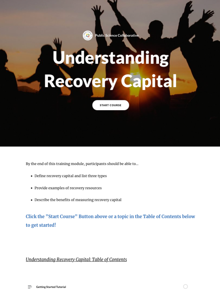 Recovery Capital training screen capture