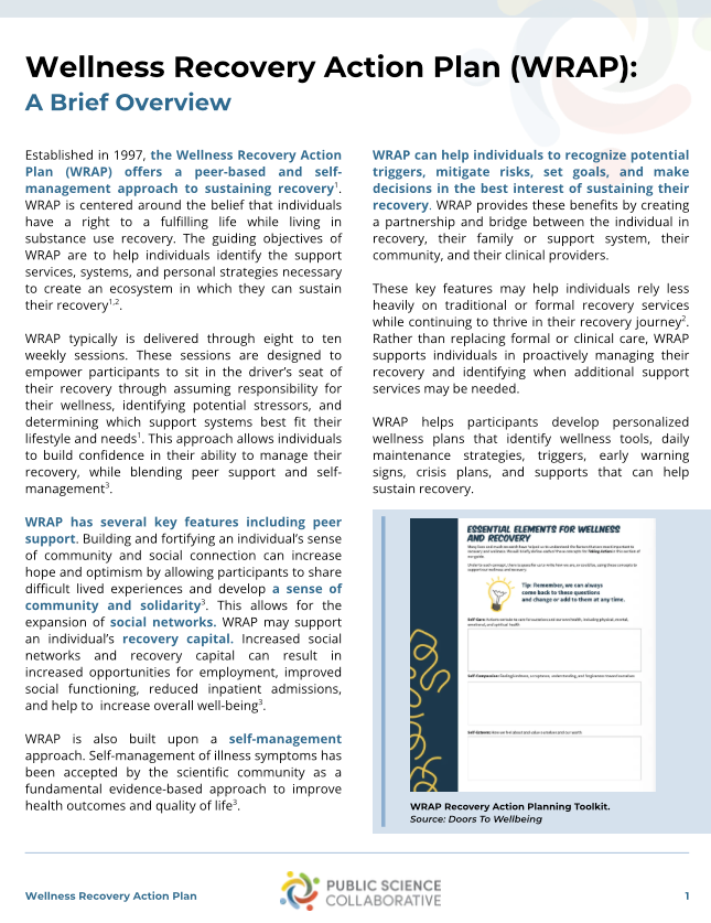 Wellness Recovery Action Plan Overview cover page